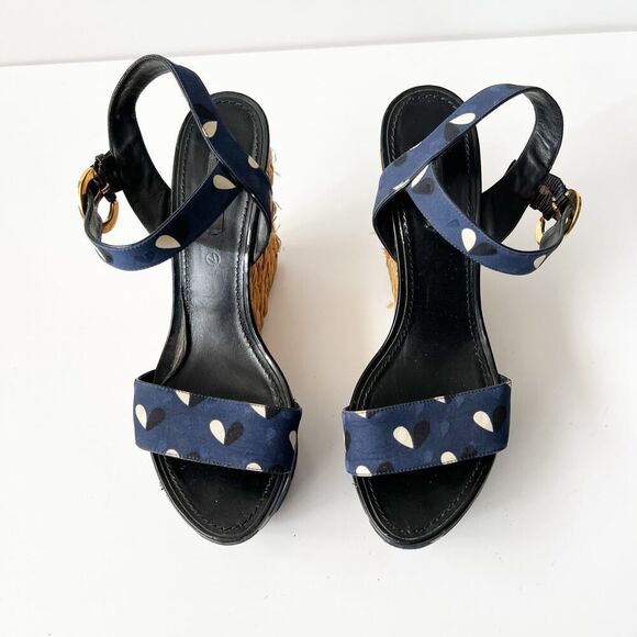 Louis Vuitton Navy Blue Fabric Braided Espadrille Wedges Heels Sandals Size 8.5 - Picture 5 of 15